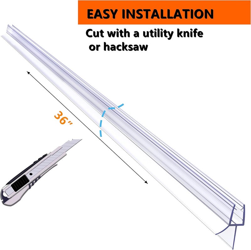 HTLOTUS حاجز ماء أسفل باب الدش بدون إطار 2-pack سمك 1/4" (6mm) طول 36" (914mm) شريط ختم باب الدش لخلق حاجز مائي تصميم شريط ختم باب الدش لوقف التسربات - Image 3